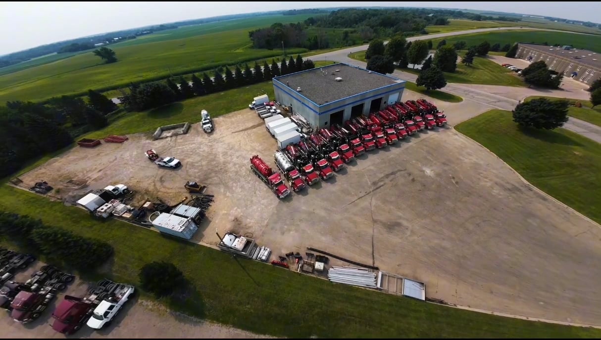 Aerial view of the hydrovac trucks, shop and surrounding site